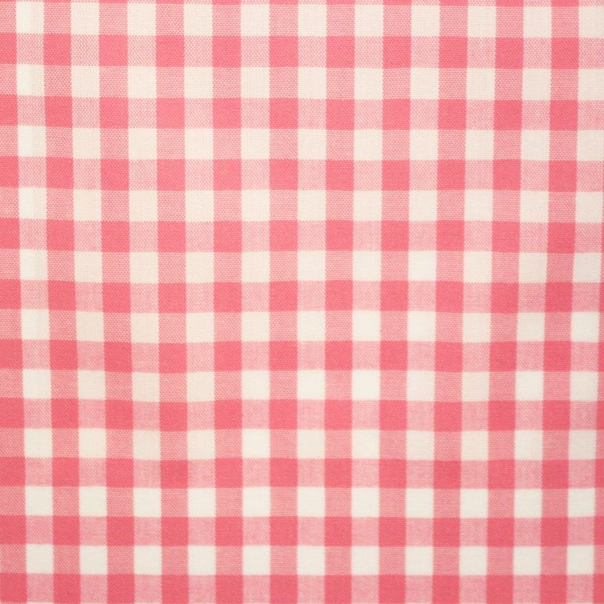 Soft coral pink and cream large-scale check with a lightly textured weave