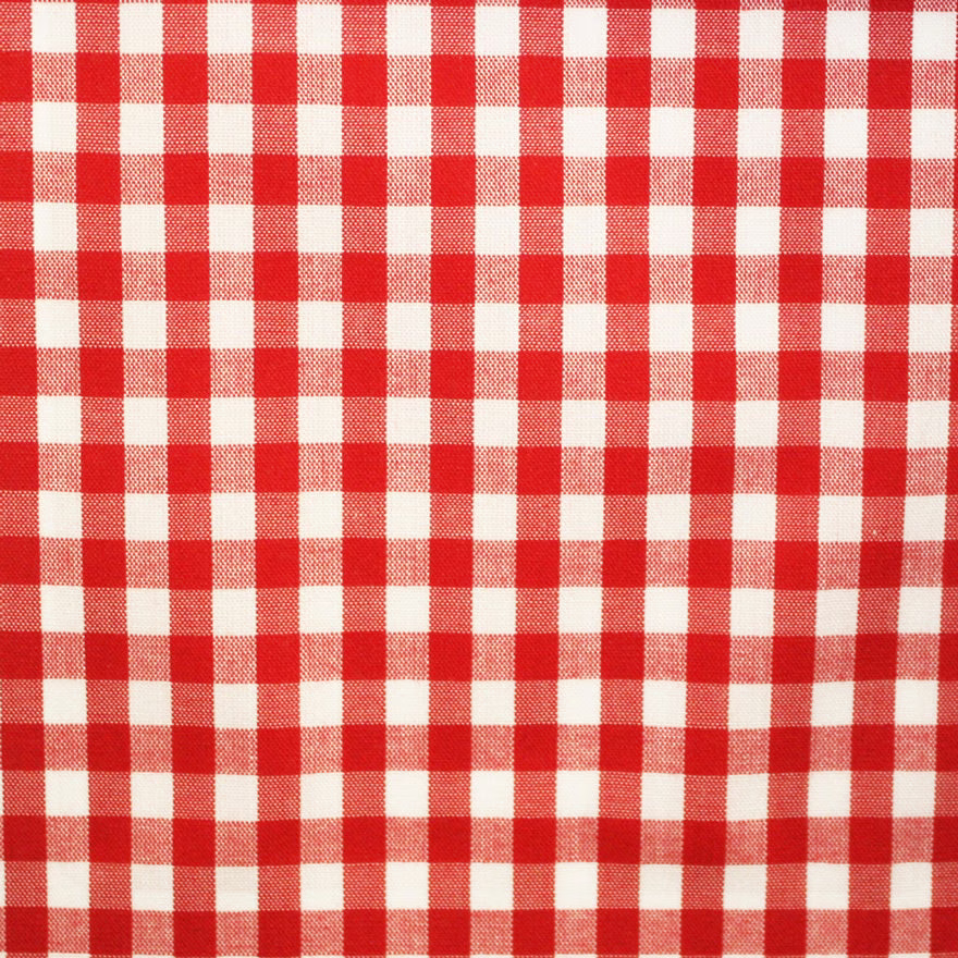 Warm red and white woven check with lightly textured gingham-style squares