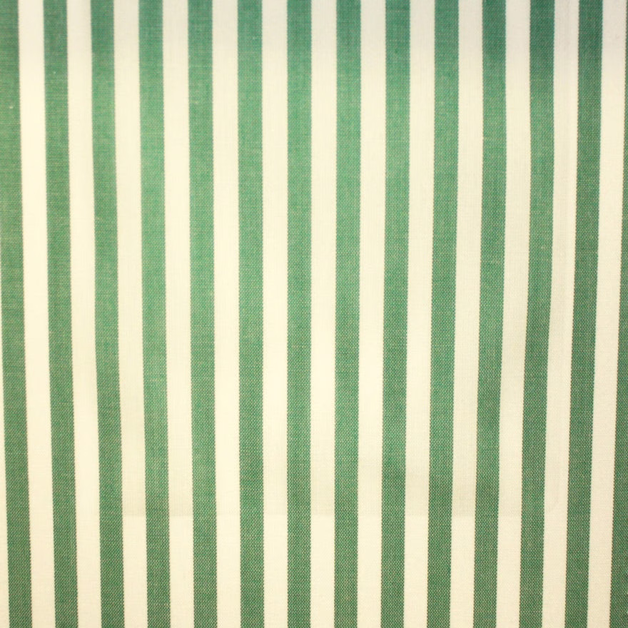 Muted sage-green and cream vertical stripes with a fine woven texture