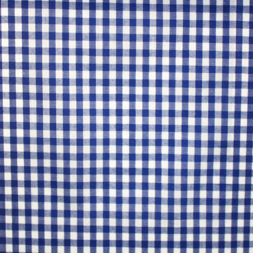Close-up of small ink-blue and white woven check with softly textured surface