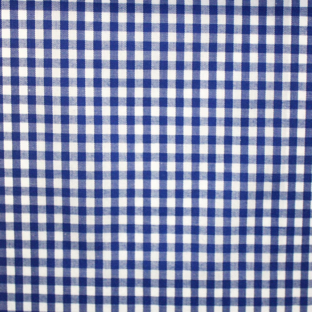 Close-up of small ink-blue and white woven check with softly textured surface