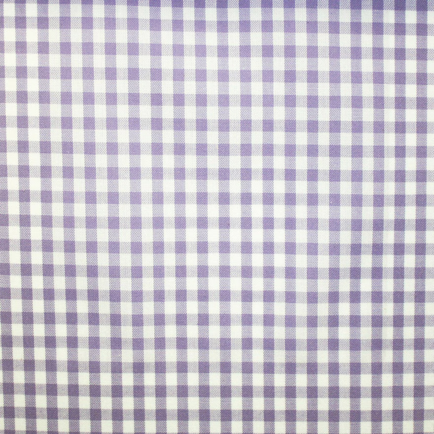 Close-up of soft lilac and white small-check weave with subtle surface texture