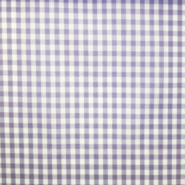 Close-up of soft lilac and white small-check weave with subtle surface texture