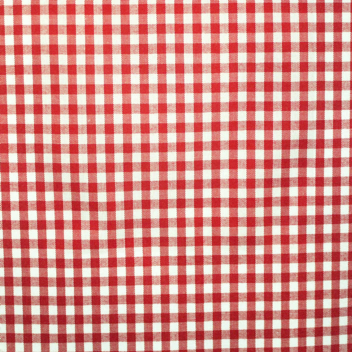 Warm red and ivory woven gingham check with a softly textured surface