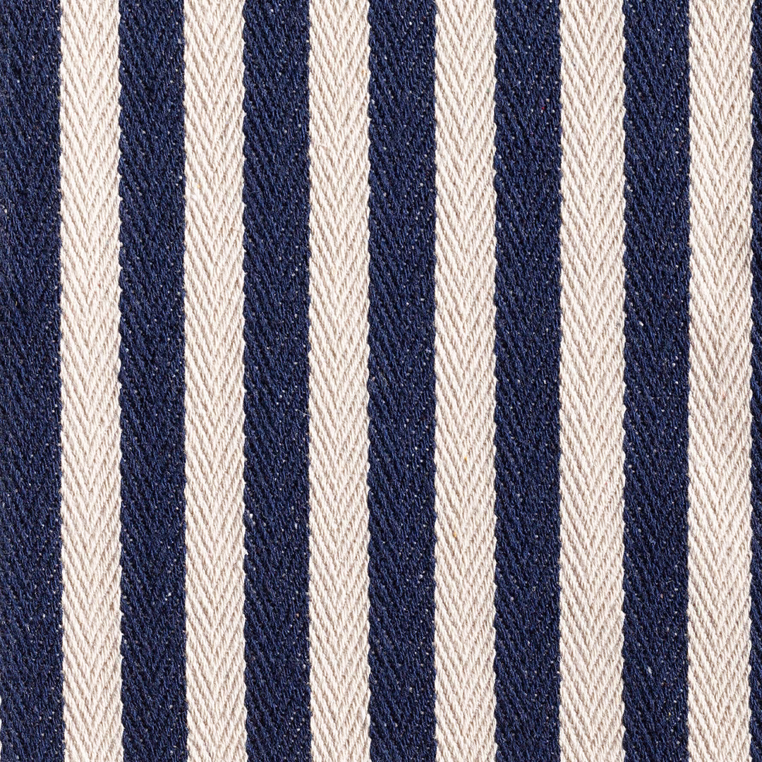Close-up of navy and cream vertical stripes with a pronounced woven texture