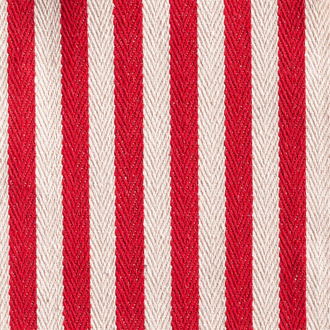 Vivid red and ivory vertical stripes with a tactile diagonal woven texture