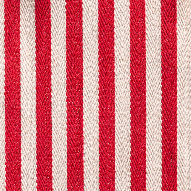 Vivid red and ivory vertical stripes with a tactile diagonal woven texture