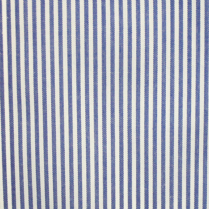 Fine navy-blue and warm white vertical stripes with a crisp woven texture