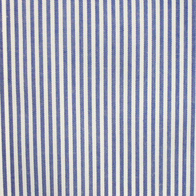 Fine navy-blue and warm white vertical stripes with a crisp woven texture