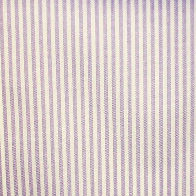 Ivory woven fabric with fine vertical dusty-lilac stripes and subtle texture