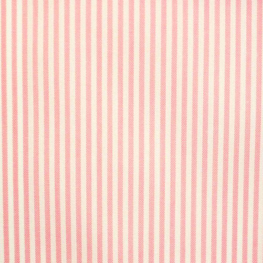 Fine ivory fabric with closely spaced soft coral-pink vertical stripes and subtle weave texture