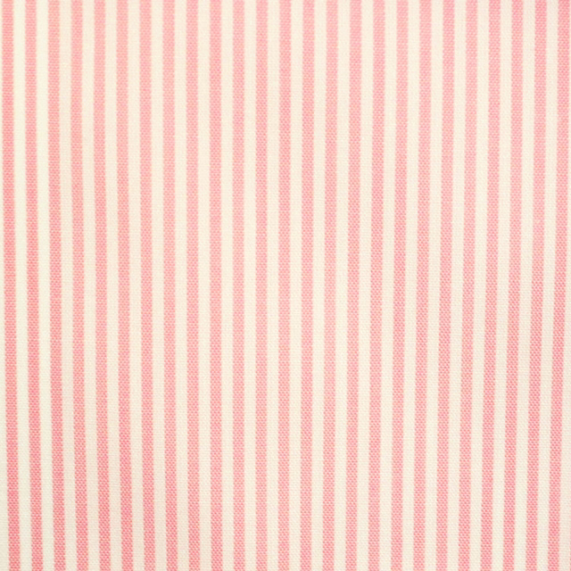 Fine ivory fabric with closely spaced soft coral-pink vertical stripes and subtle weave texture