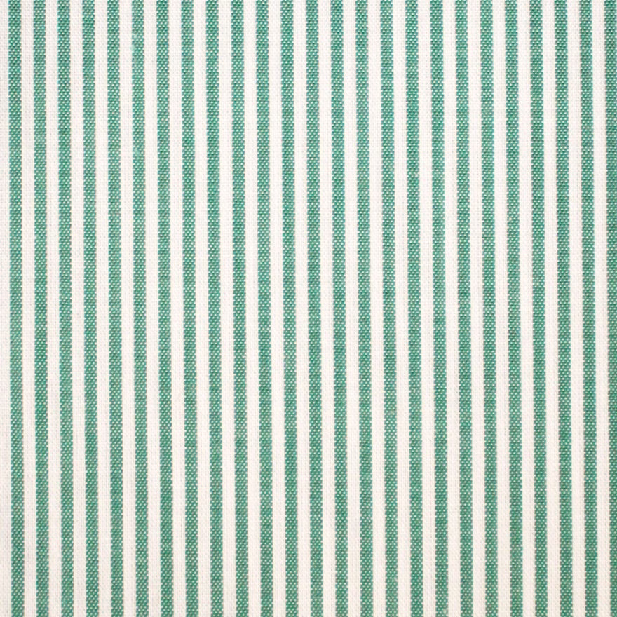 Close-up of muted teal and ivory fine vertical stripes with a pebbled woven texture