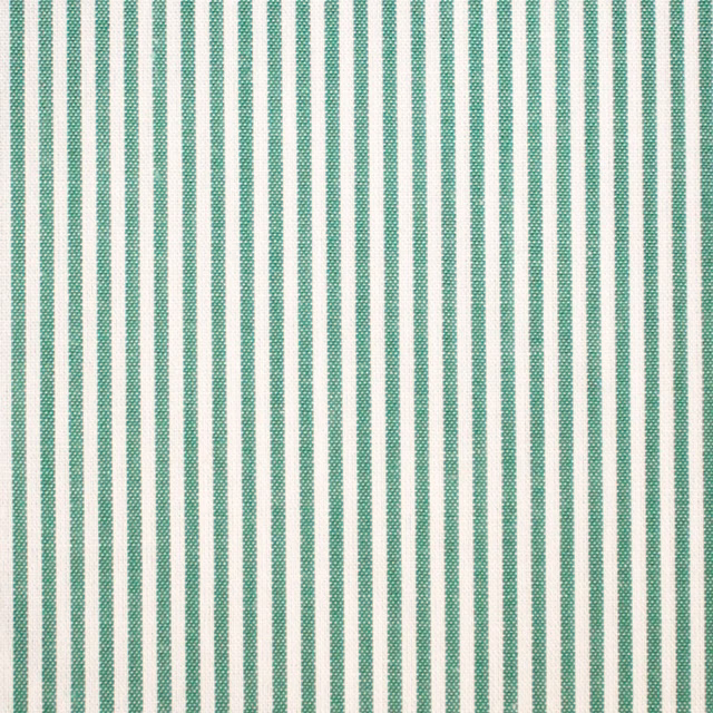 Close-up of muted teal and ivory fine vertical stripes with a pebbled woven texture