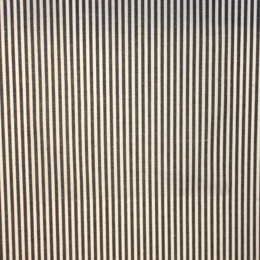 Charcoal and ivory narrow vertical stripe fabric with a lightly textured woven surface