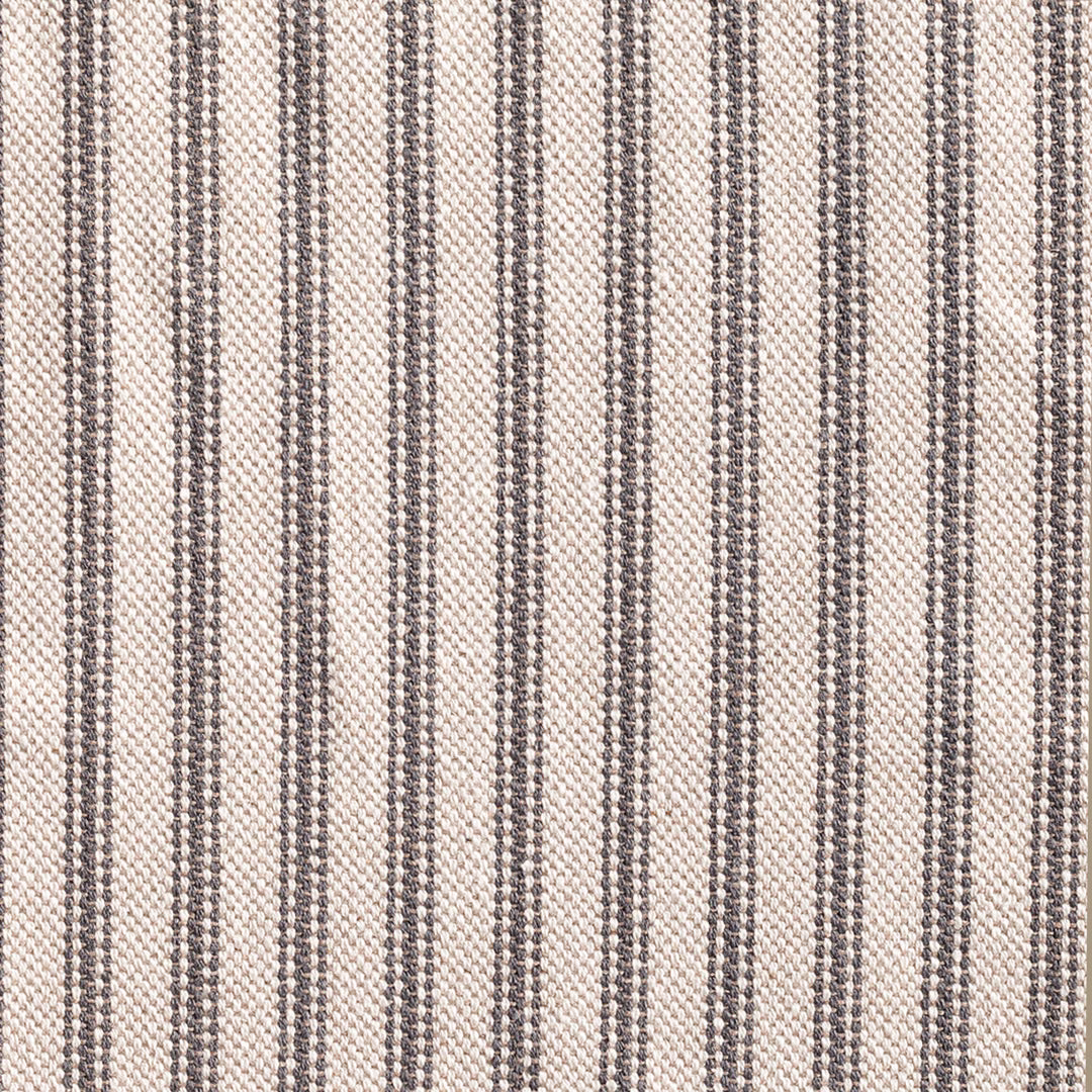 Warm grey narrow ticking stripes woven across an ivory textured fabric ground