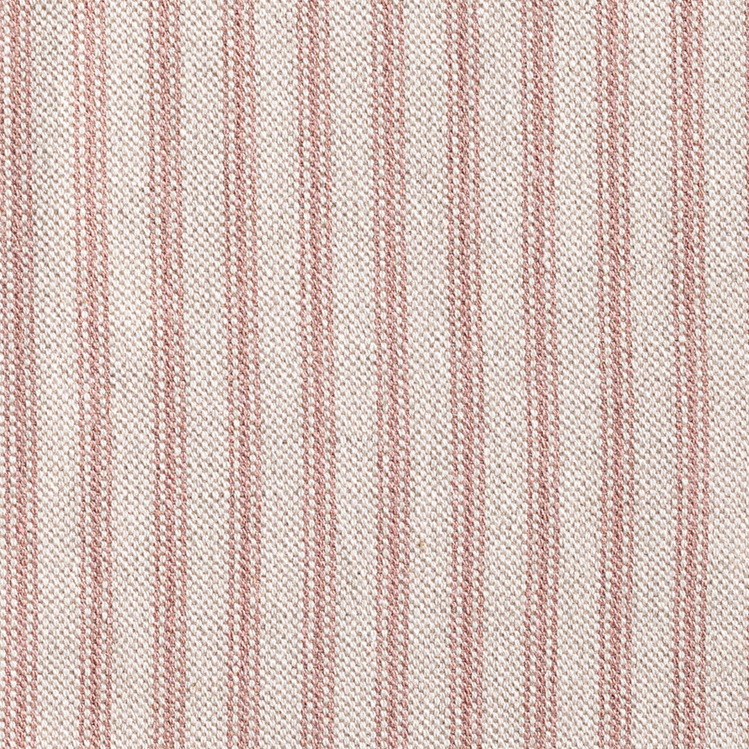 Cream woven fabric with narrow dusty-pink vertical ticking stripes and tactile texture