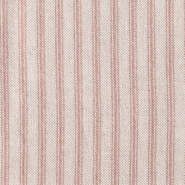 Cream woven fabric with narrow dusty-pink vertical ticking stripes and tactile texture