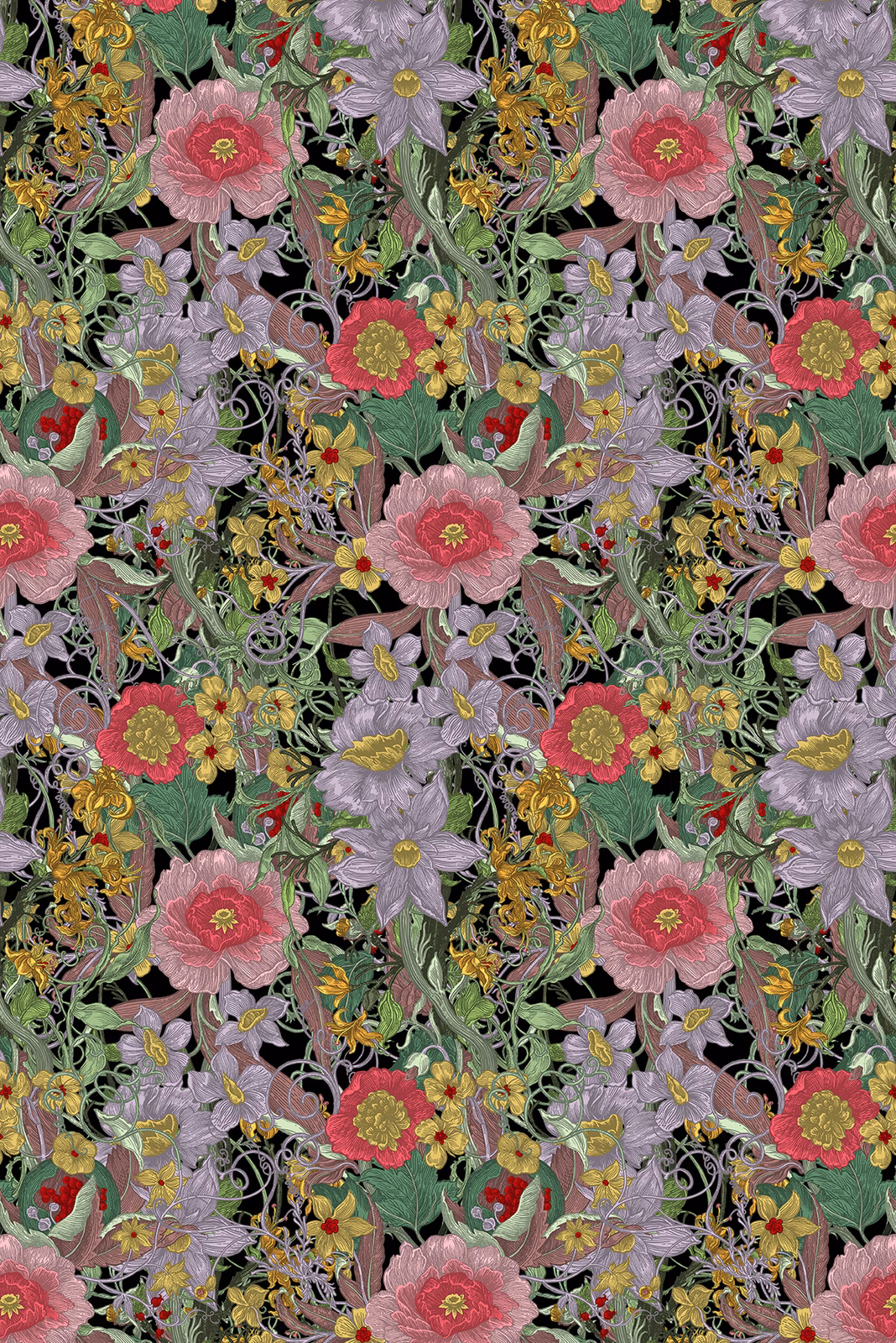 Berkeley Blooms Velvet Fabric Midnight fabric