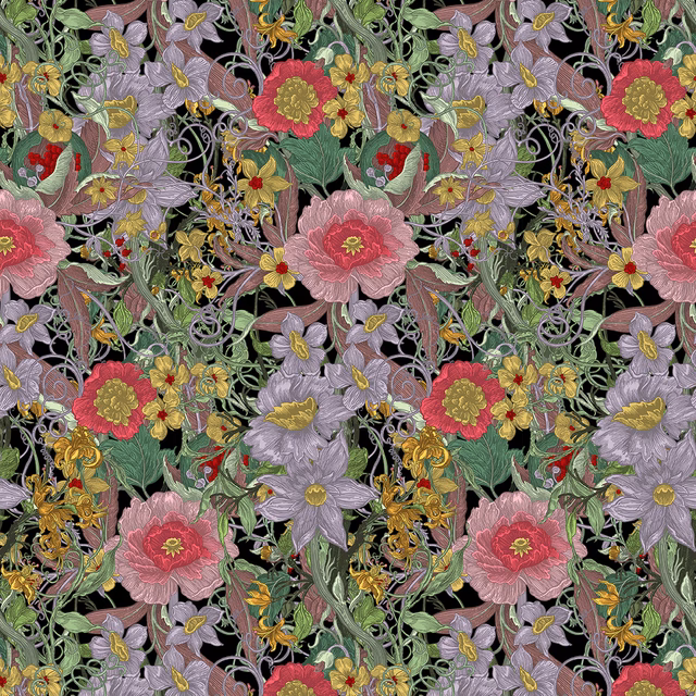 Berkeley Blooms Wallpaper Midnight fabric