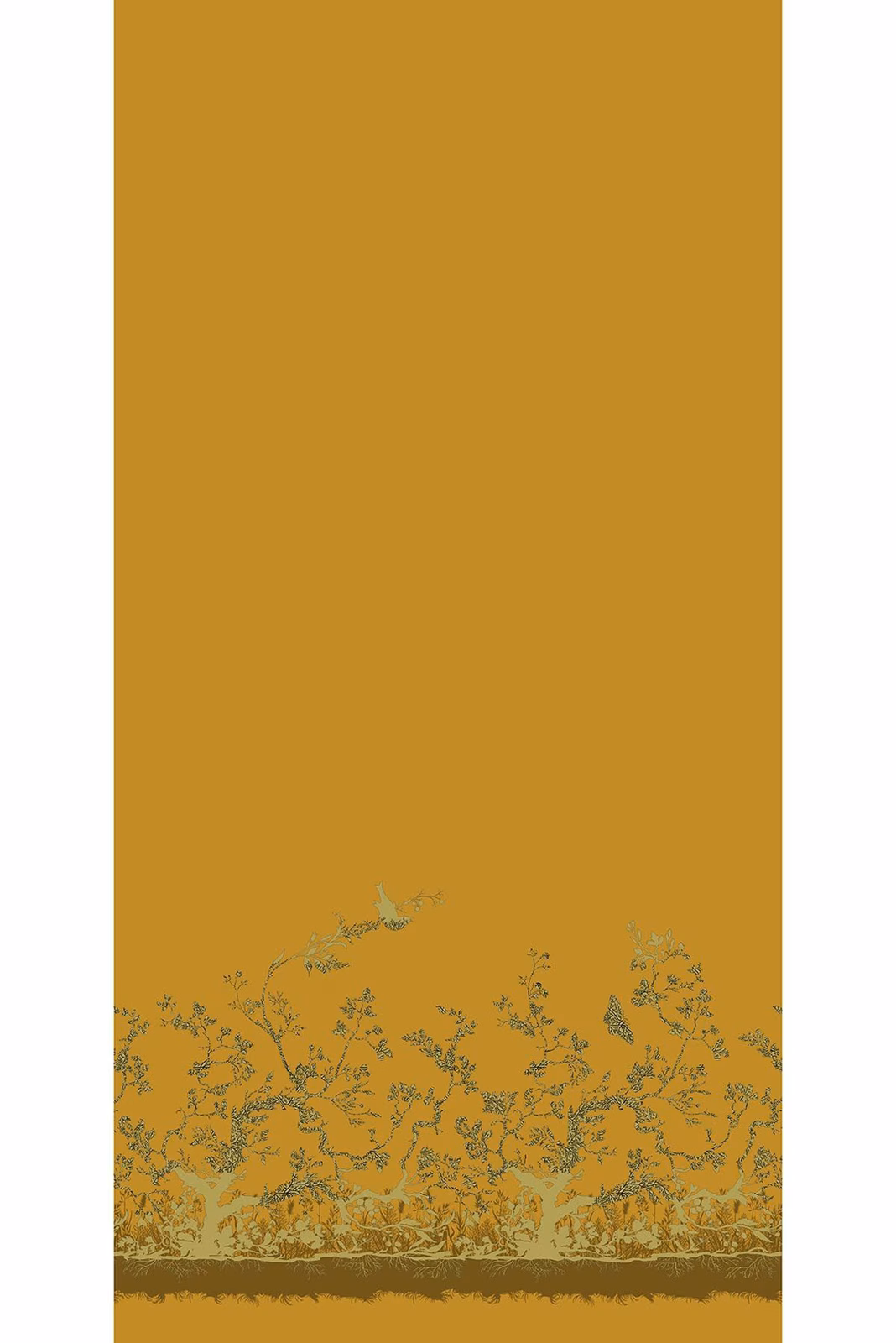 Birdbranch Velvet Panel Fabric Black & Pale Gold on Honey fabric