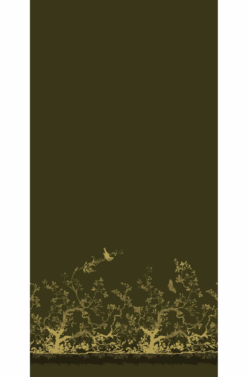 Birdbranch Velvet Panel Fabric Black & Pale Gold on Olive fabric