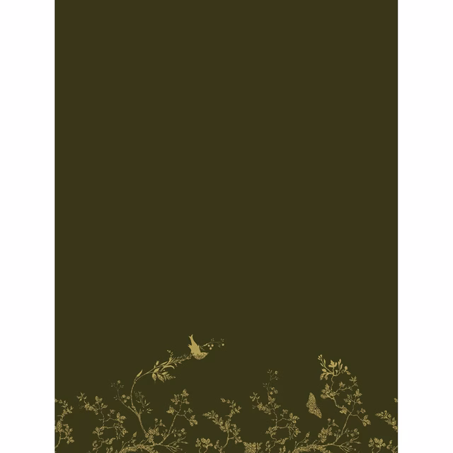 Birdbranch Velvet Panel Fabric Black & Pale Gold on Olive fabric