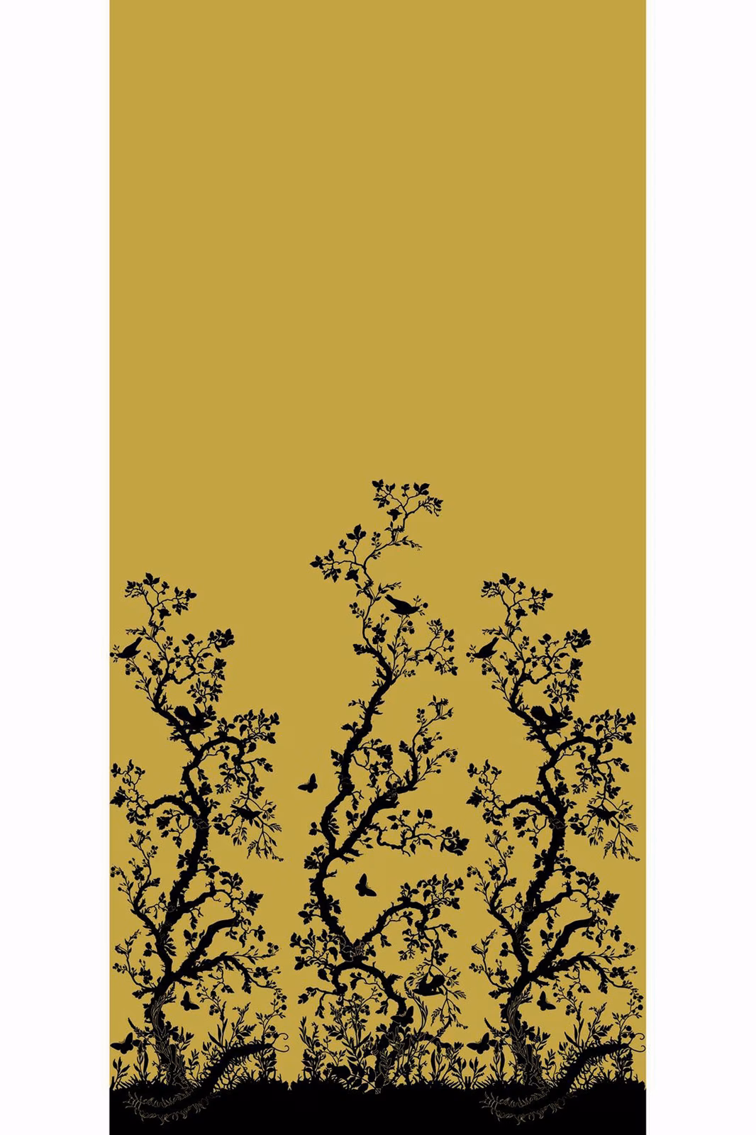 Birdbranch Wallpaper Panels Black on Gold fabric