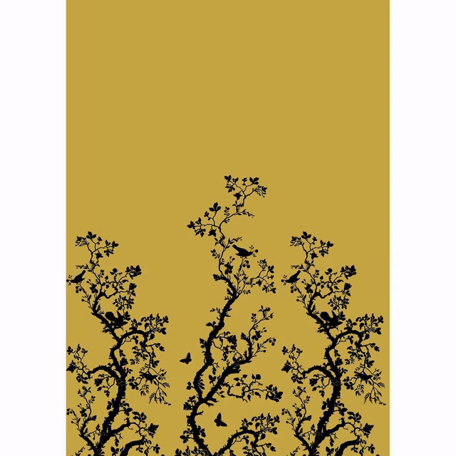 Birdbranch Wallpaper Panels Black on Gold fabric