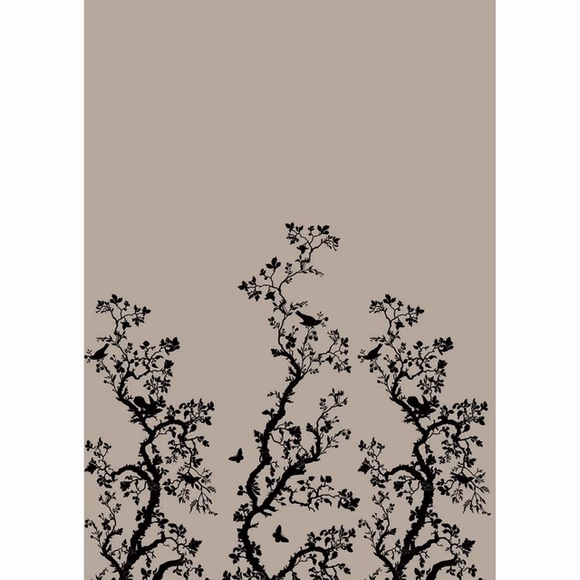 Birdbranch Wallpaper Panels Black on Stone fabric