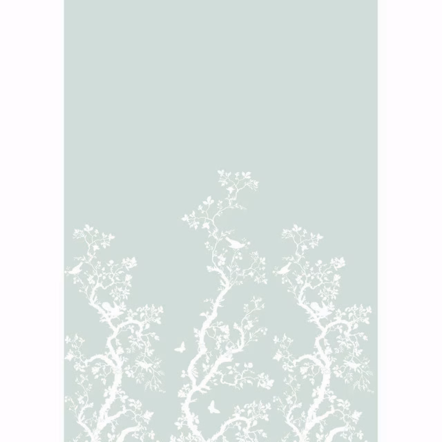 Birdbranch Wallpaper Panels White on Mitchell fabric