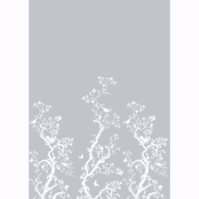 Birdbranch Wallpaper Panels White on Pale Blue fabric