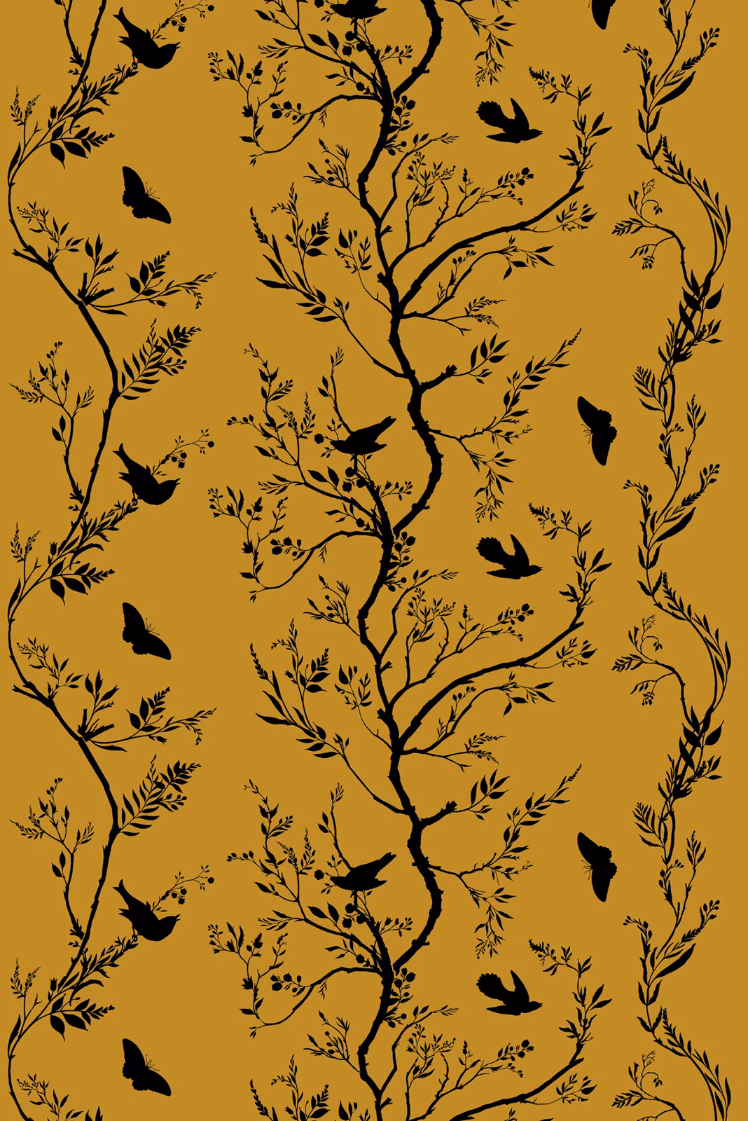 Birdbranch Stripe Velvet Fabric Black on Honey fabric