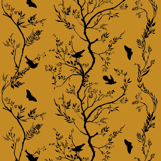 Birdbranch Stripe Velvet Fabric Black on Honey fabric