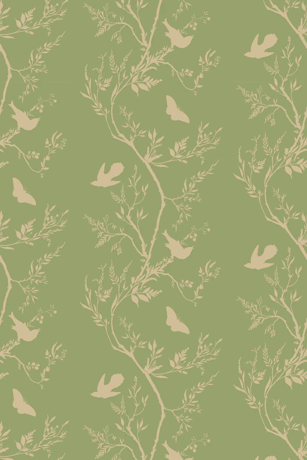 Birdbranch Stripe Wallpaper Gold Pearl on Kingsburgh fabric