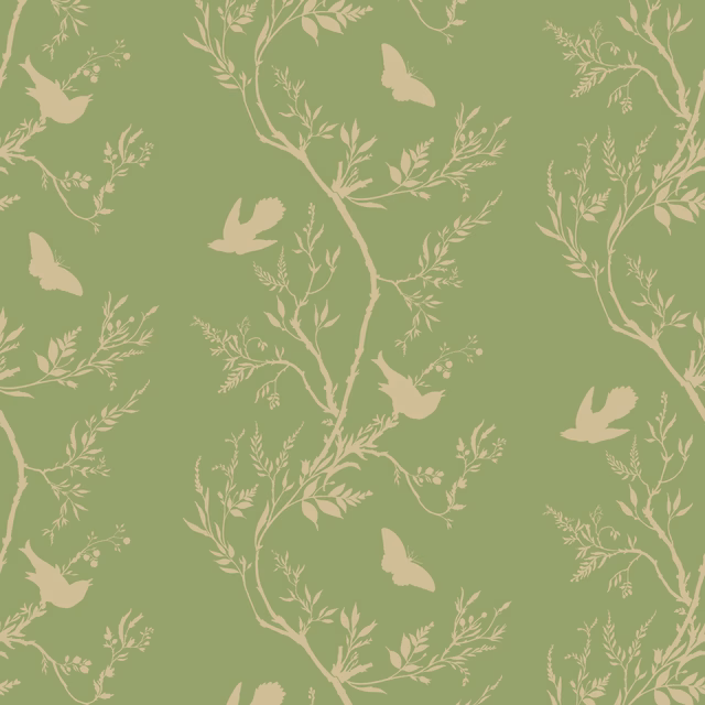 Birdbranch Stripe Wallpaper Gold Pearl on Kingsburgh fabric