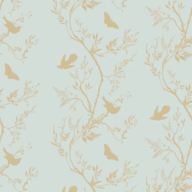 Birdbranch Stripe Wallpaper Gold Pearl on Mitchell fabric