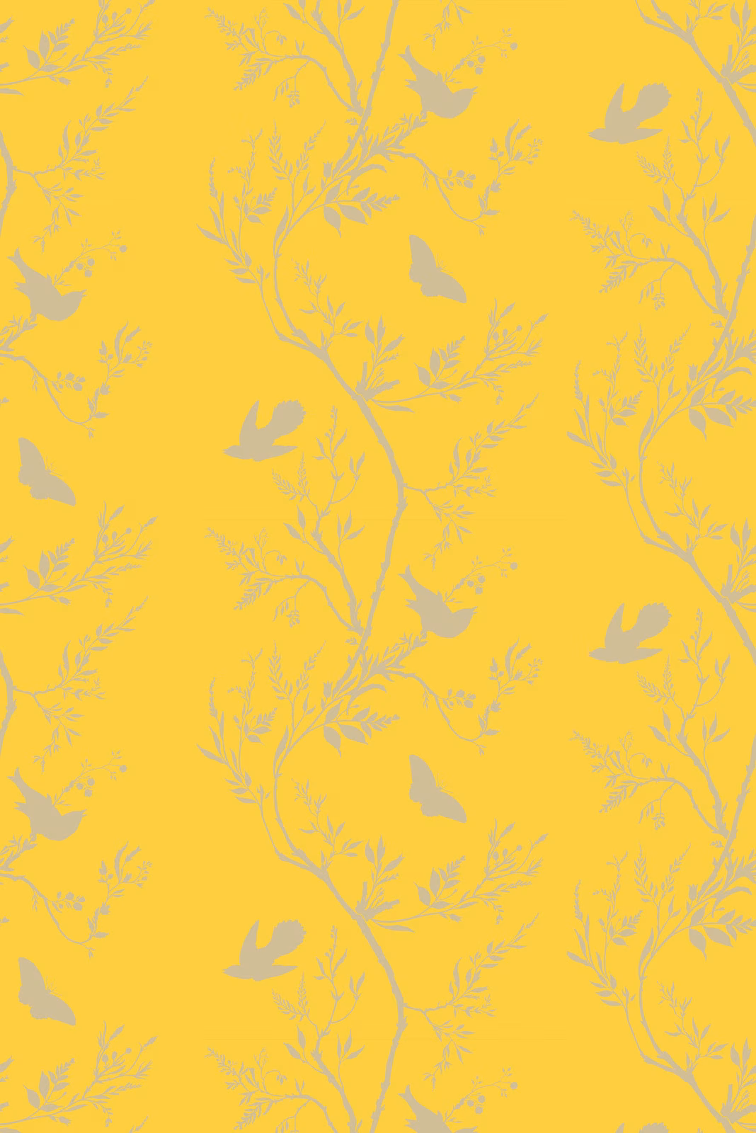 Birdbranch Stripe Wallpaper Gold Pearl on Yellow fabric