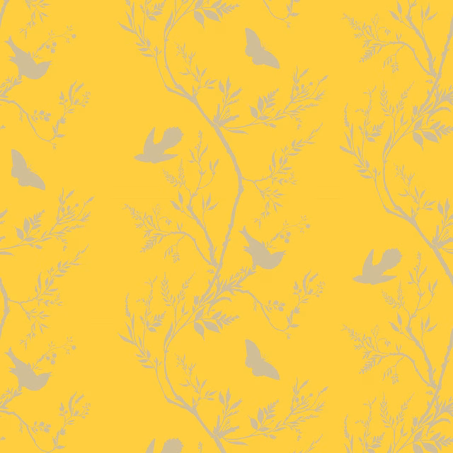 Birdbranch Stripe Wallpaper Gold Pearl on Yellow fabric