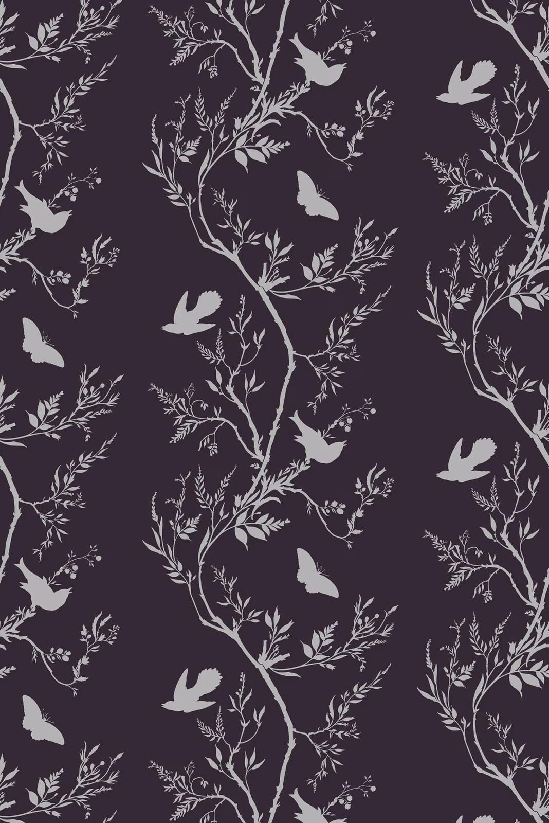 Birdbranch Stripe Wallpaper Silver Pearl on Peregrine fabric