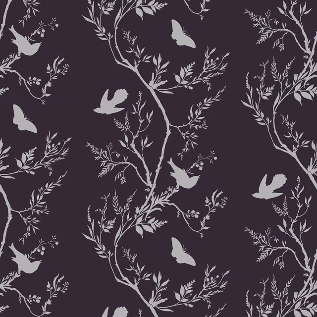Birdbranch Stripe Wallpaper Silver Pearl on Peregrine fabric