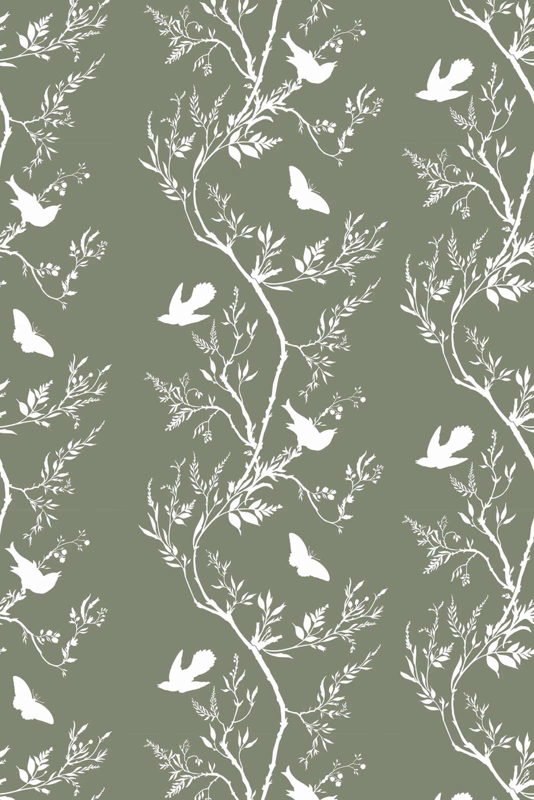Birdbranch Stripe Wallpaper White on Hampden fabric