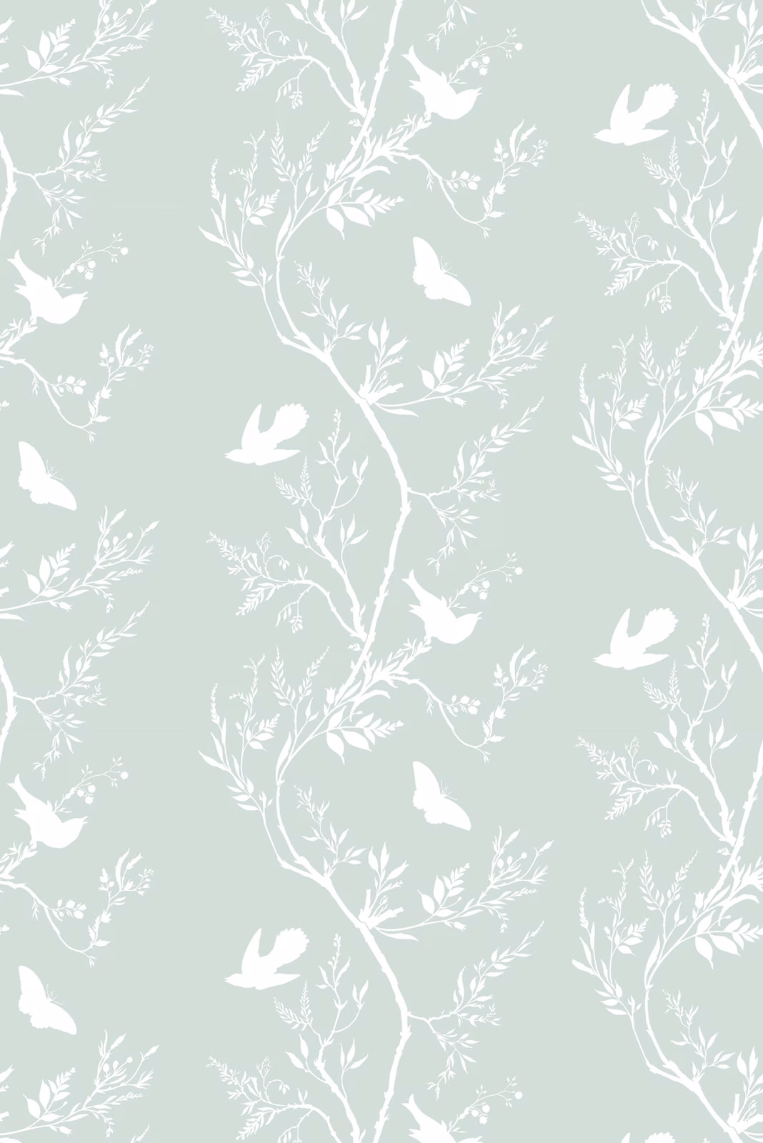 Birdbranch Stripe Wallpaper White on Mitchell fabric