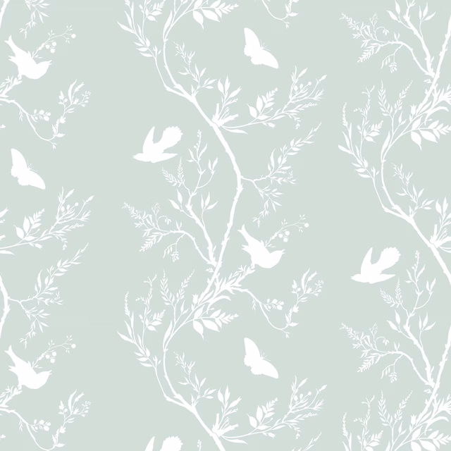 Birdbranch Stripe Wallpaper White on Mitchell fabric