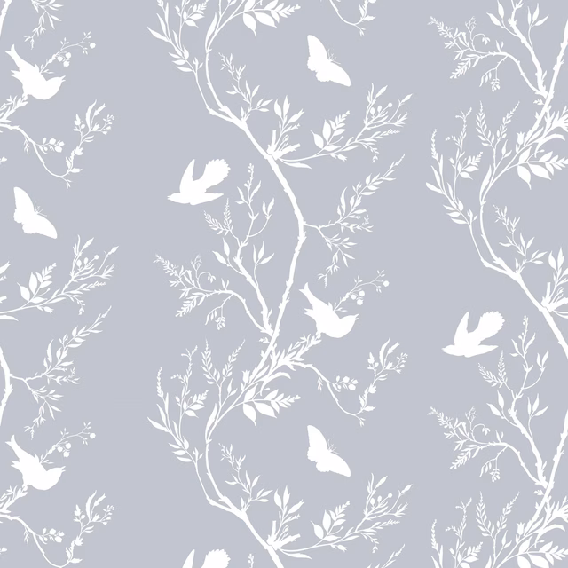 Birdbranch Stripe Wallpaper White on Pale Blue fabric