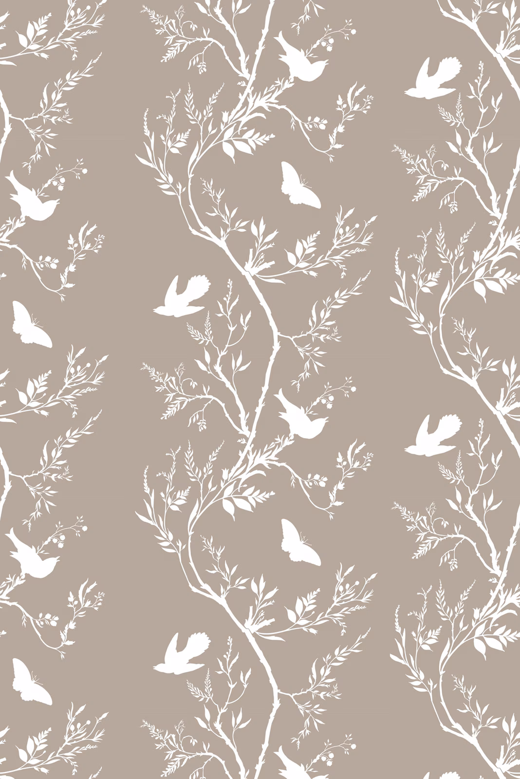 Birdbranch Stripe Wallpaper White on Stone fabric
