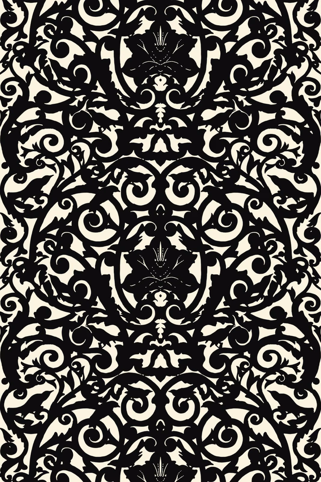 Birdcage Superwide Wallpaper Black on Ivory fabric