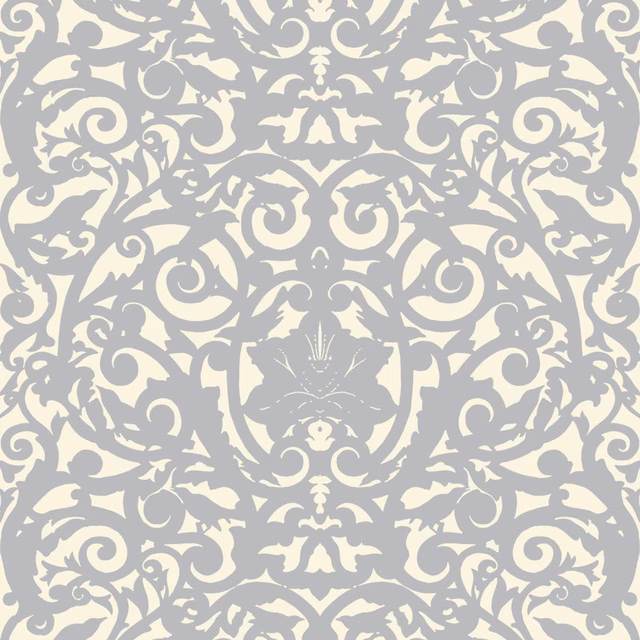 Birdcage Superwide Wallpaper Silver on Ivory fabric