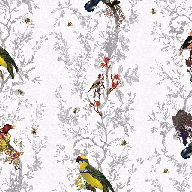 Birds N Bees Wallpaper Alabaster fabric