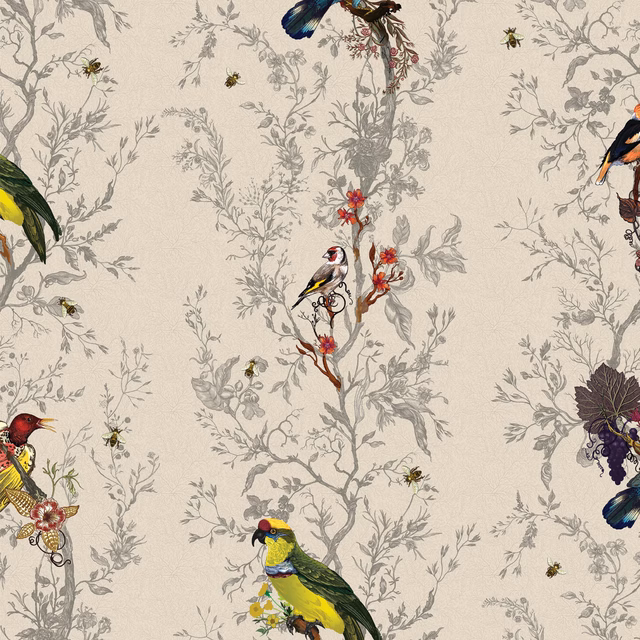 Birds N Bees Wallpaper Bone fabric